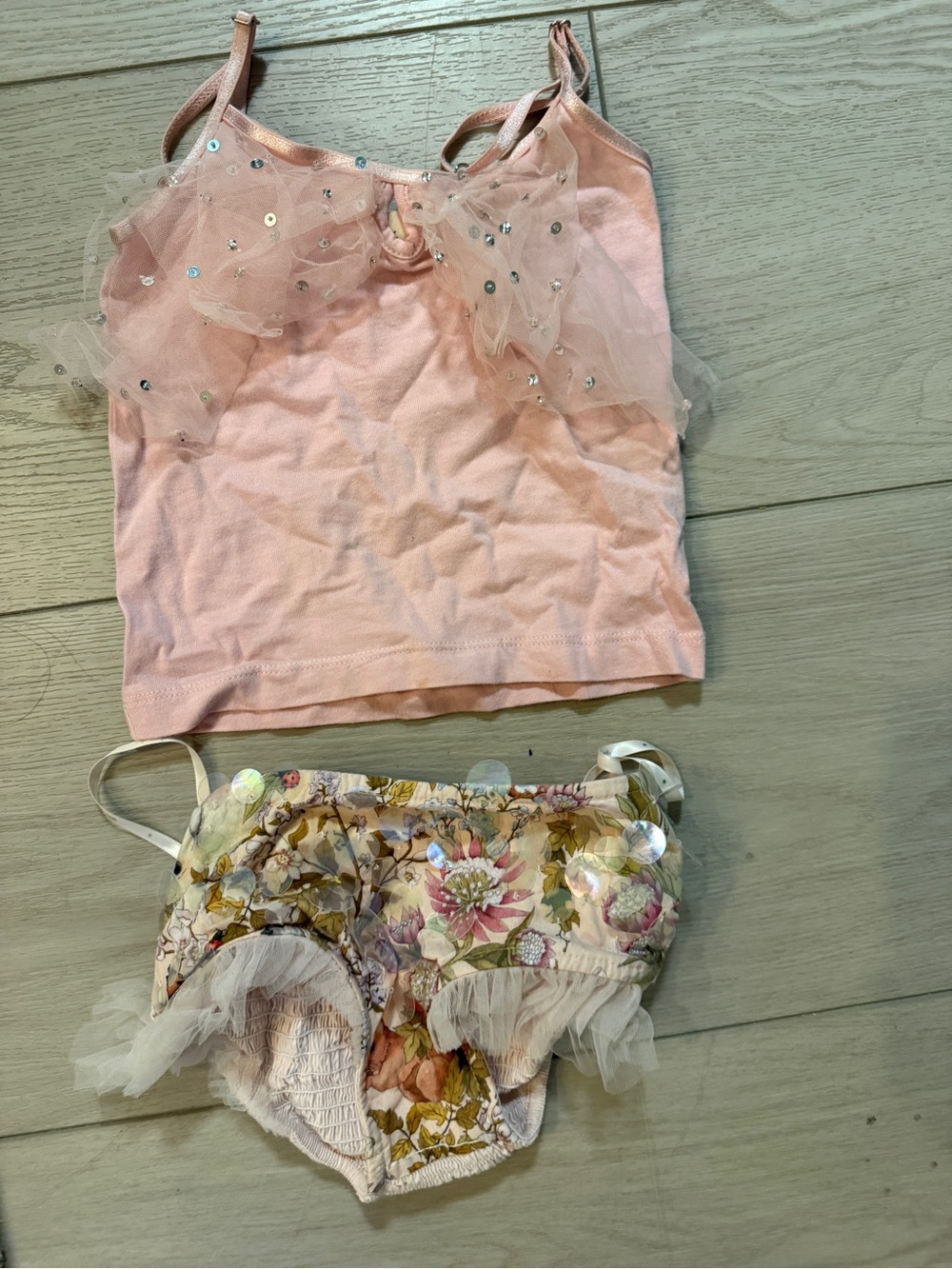 Tutu Du Monde Pale Pink Sequin Tulle Crop Top & Floral Bloomers Set